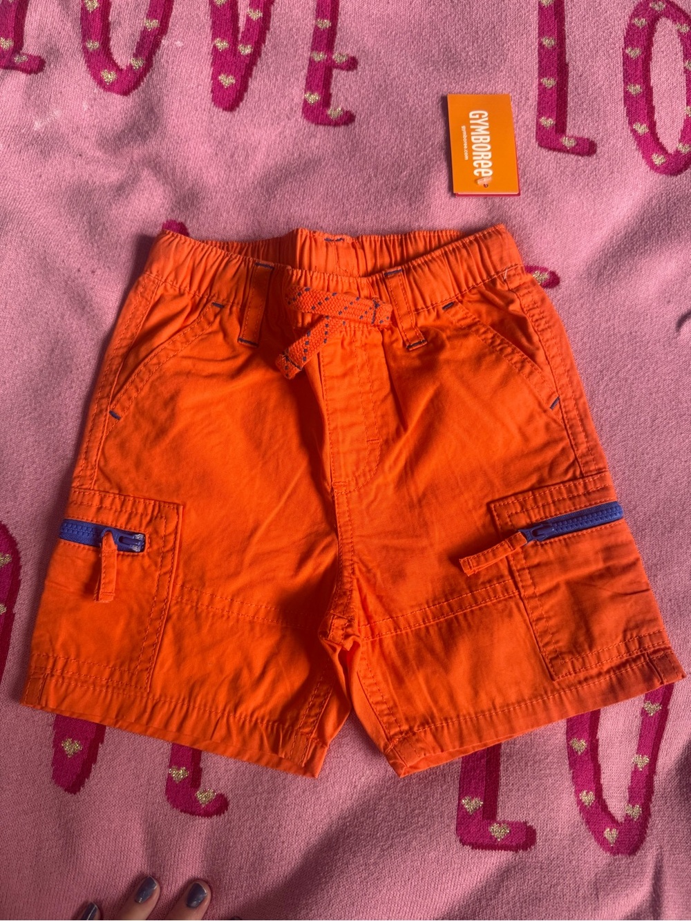 Gymboree Bright Orange Cargo Shorts with Blue Zip Accents NWT